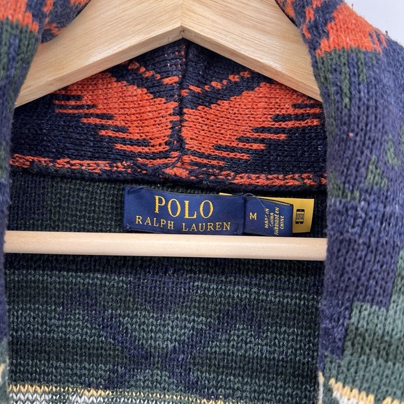 Polo Ralph Lauren Aztec Sweater Size Medium Multicolor Knit Cardigan Pullover - Picture 4 of 9